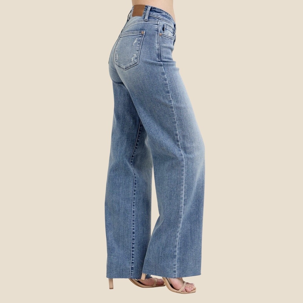 Judy Blue Womens V-Front Baggy Straight Leg Jeans Women's Size 11/30 Medium Wash